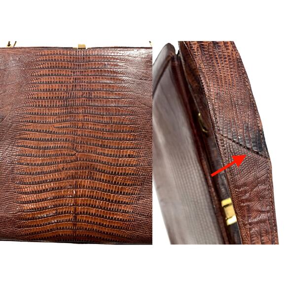 50s 60s Large Escort Top Handle Lizard Bag | Brown | Vintage Frame Bag - Picture 10 of 10
